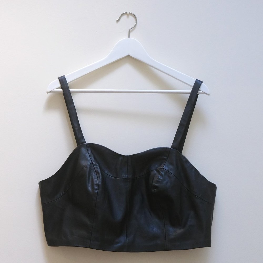 { Eloquii Crop } Black Faux Leather Layering Bustier